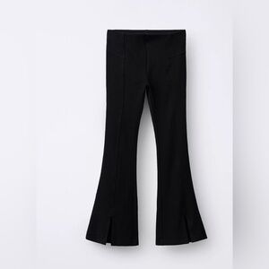 Zara Girls Ribbed Flare Leggings Black Slit Boot Cut